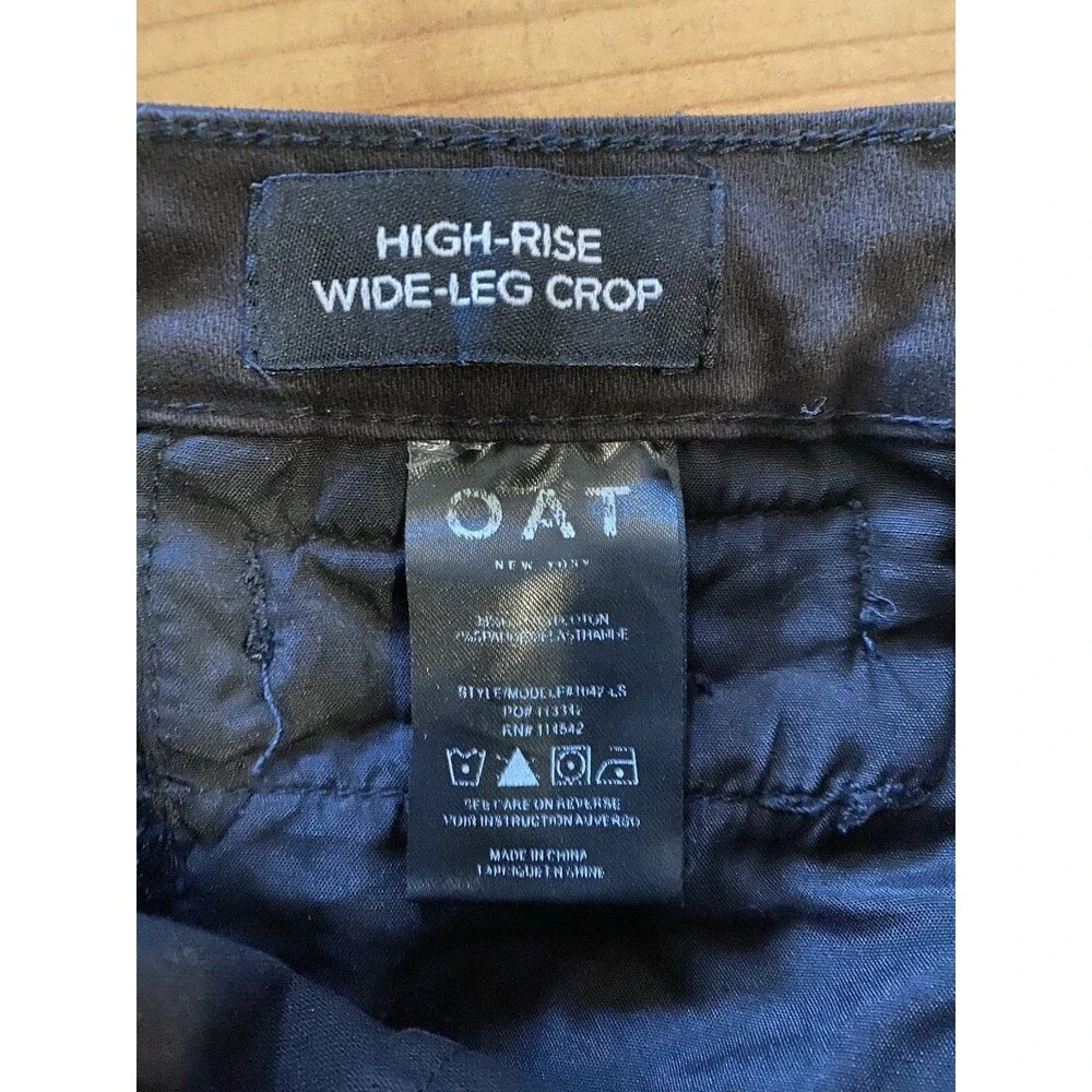OAT New‎ York High Rise Wide Leg Crop Jeans Womens 24 Black Stretch Denim